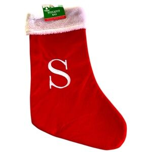 Christmas House Stocking With "S" Letter Embroidery Red& White Soft Cuff 16x8.5”